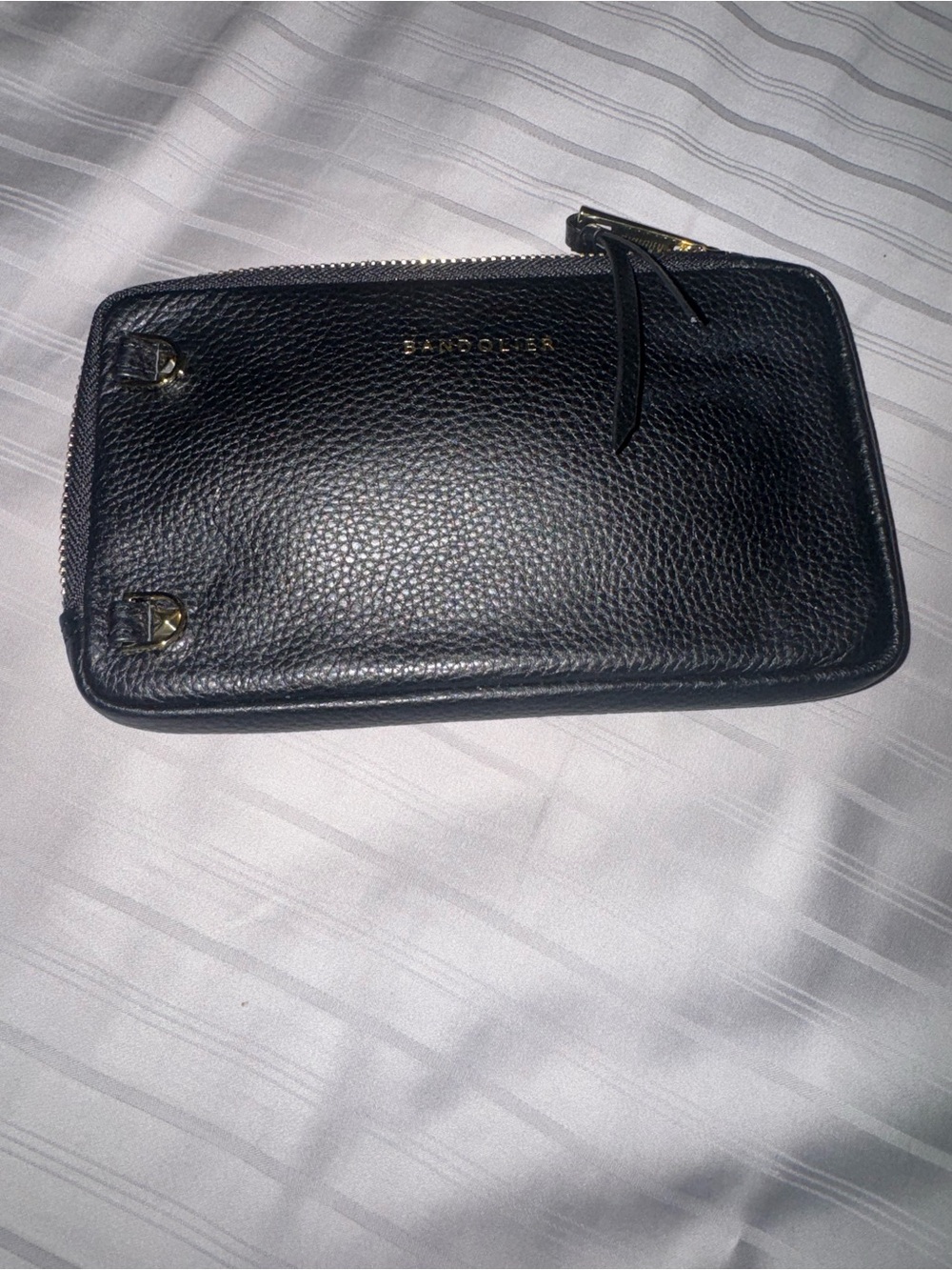 Bandolier Black Leather Crossbody Phone Case with Gold Hardware - Picture 3 of 7